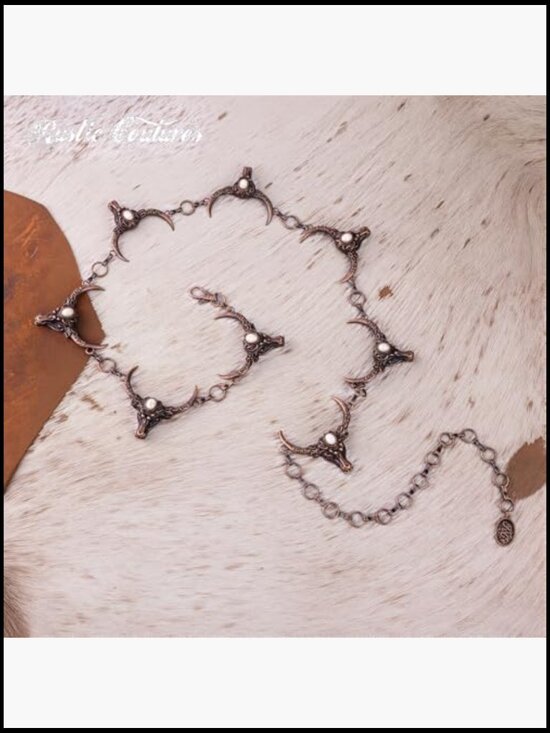Western Concho Chain Belt with Faux Turquoise – Adjustable Lobster Claw Clasp